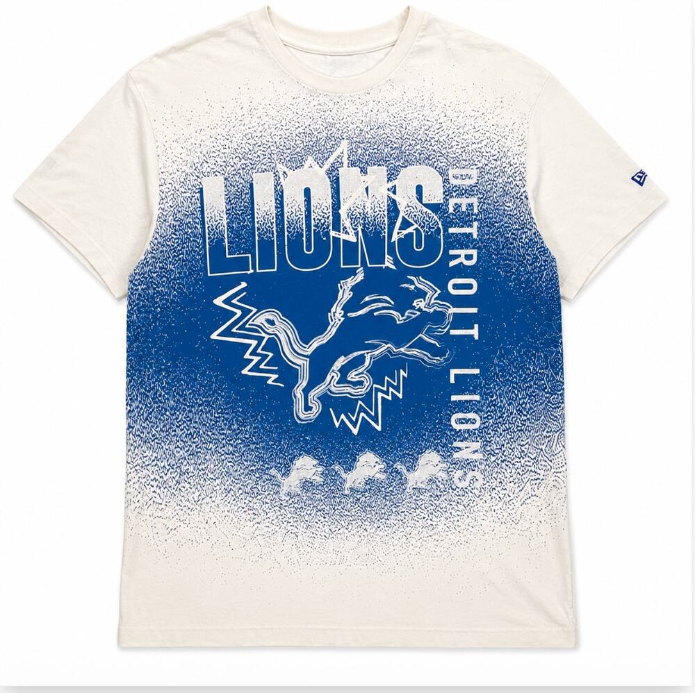 Detroit Lions New Era Team Apparel Graphic T-Shirt Men's XL White Blue NWT NFL
